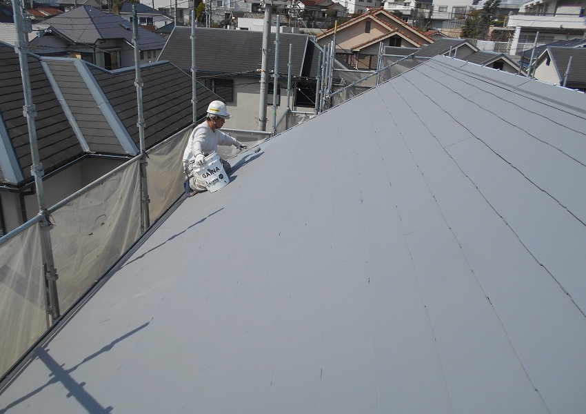 カラーベスト屋根ガイナ塗装工事3回目